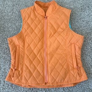 Outback Trading Co Quilted Vest | Orange & Aqua | Zip Front | Size S